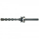 A metal SDS drill bit with a spiral flute and attached depth stop collar, designed for use with rotary hammer drills.