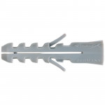 Grey plastic wall plug anchor with ridges and two expansion flanges, used for securing screws in masonry or drywall. The word GERMANY is embossed on the right end.