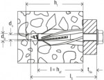 Technical drawing of a wall anchor inserted into a block with labeled dimensions: ds, d0, hef (h1), l, ls, and tfix. The anchor passes through the block and is fastened by a screw.