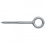 A metal eye bolt screw with a circular closed loop at one end and a pointed, threaded shaft at the other, commonly used for attaching cables or ropes.