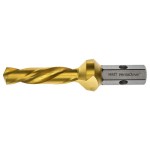A  drill bit with a precision-ground tip and fluted shank, for drilling into timber and sheet wood.