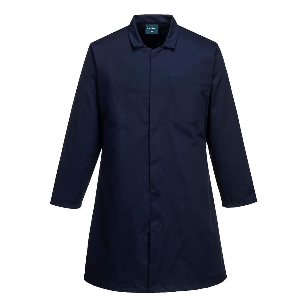 A navy blue jacket featuring functional pockets, suitable for a wide range of outdoor and site work applications.
