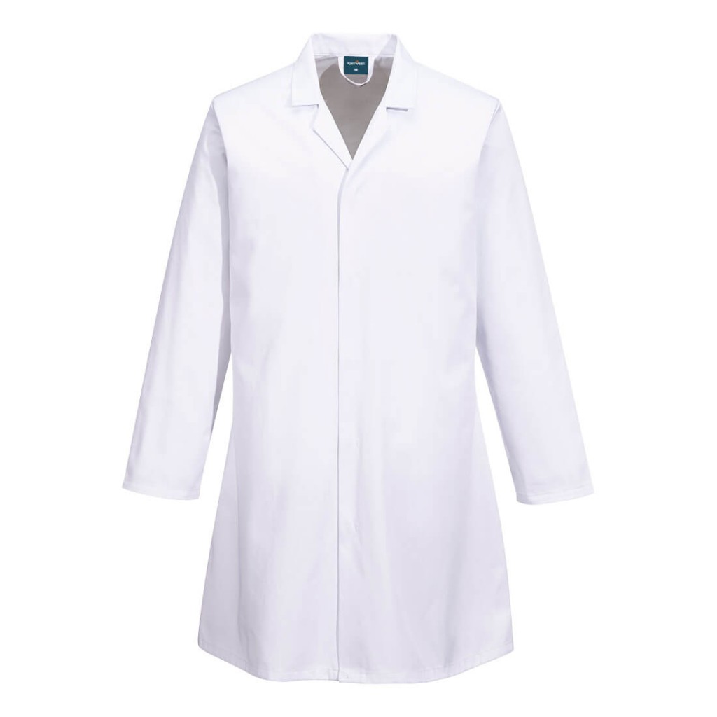 A white jacket featuring functional pockets, suitable for a wide range of outdoor and site work applications.