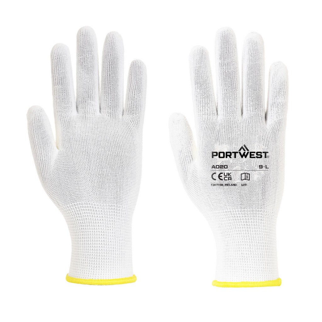 A pair of work gloves with a textured grip palm and adjustable wrist closure, designed for general site use.