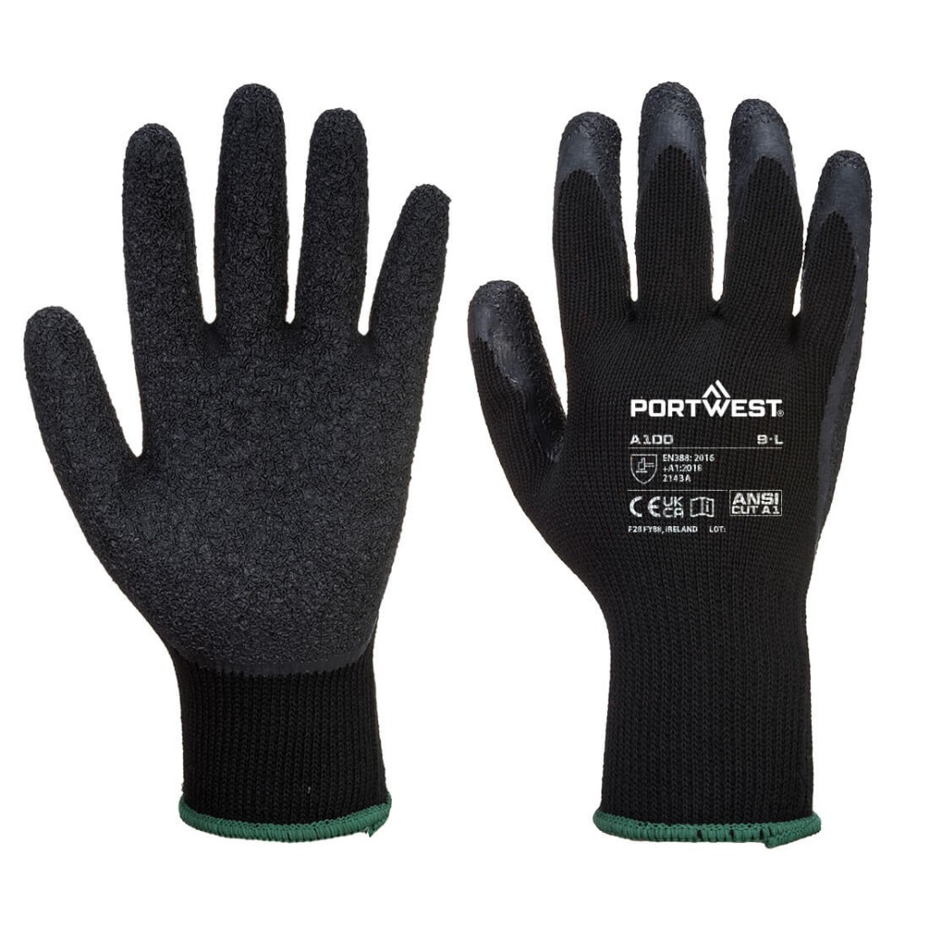 A pair of black disposable nitrile gloves with a textured fingertip for grip, offering protection against chemicals and contaminants.