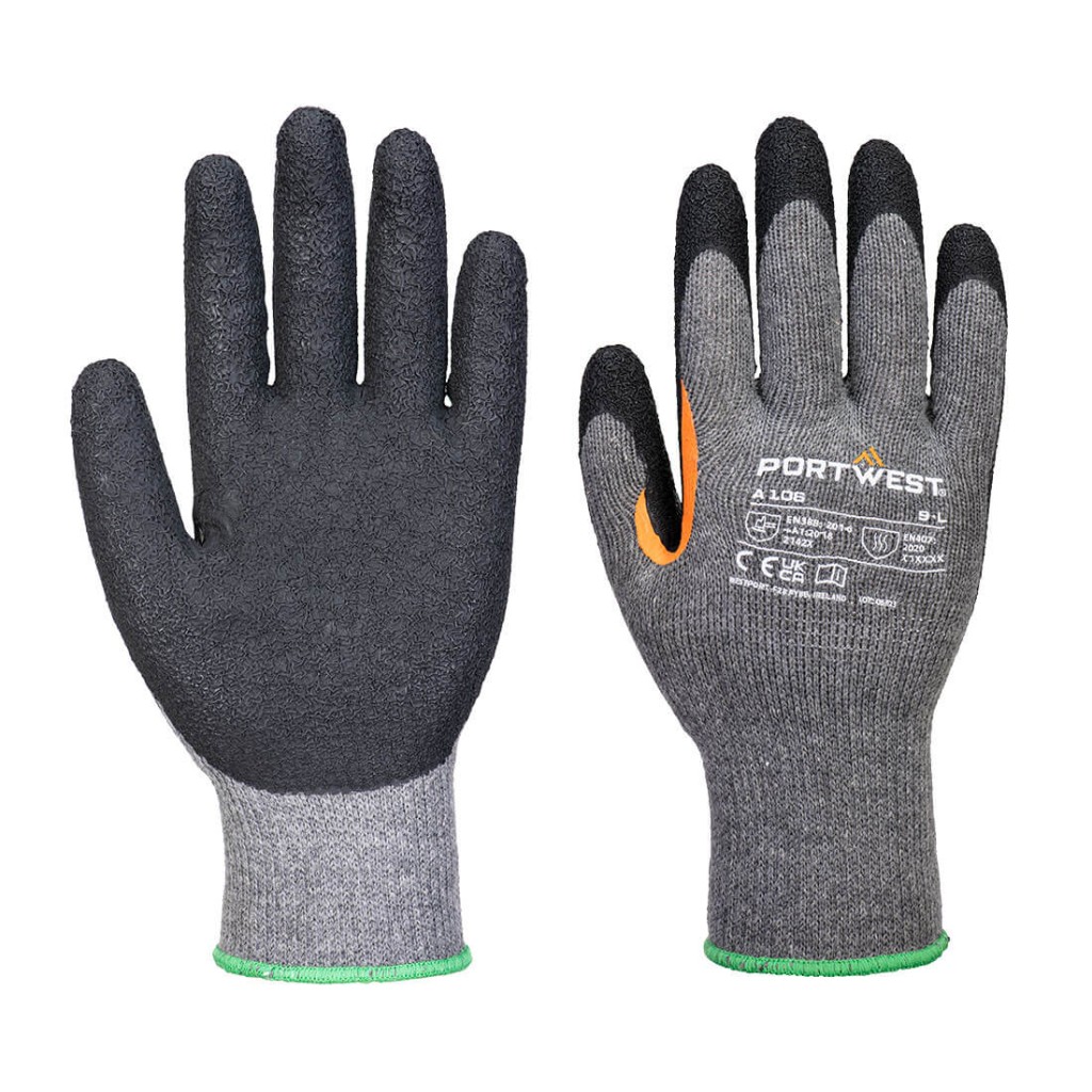 A pair of grey disposable nitrile gloves with a textured fingertip for grip, offering protection against chemicals and contaminants.