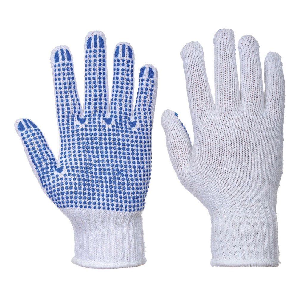 A pair of work gloves with a textured grip palm and adjustable wrist closure, designed for general site use.