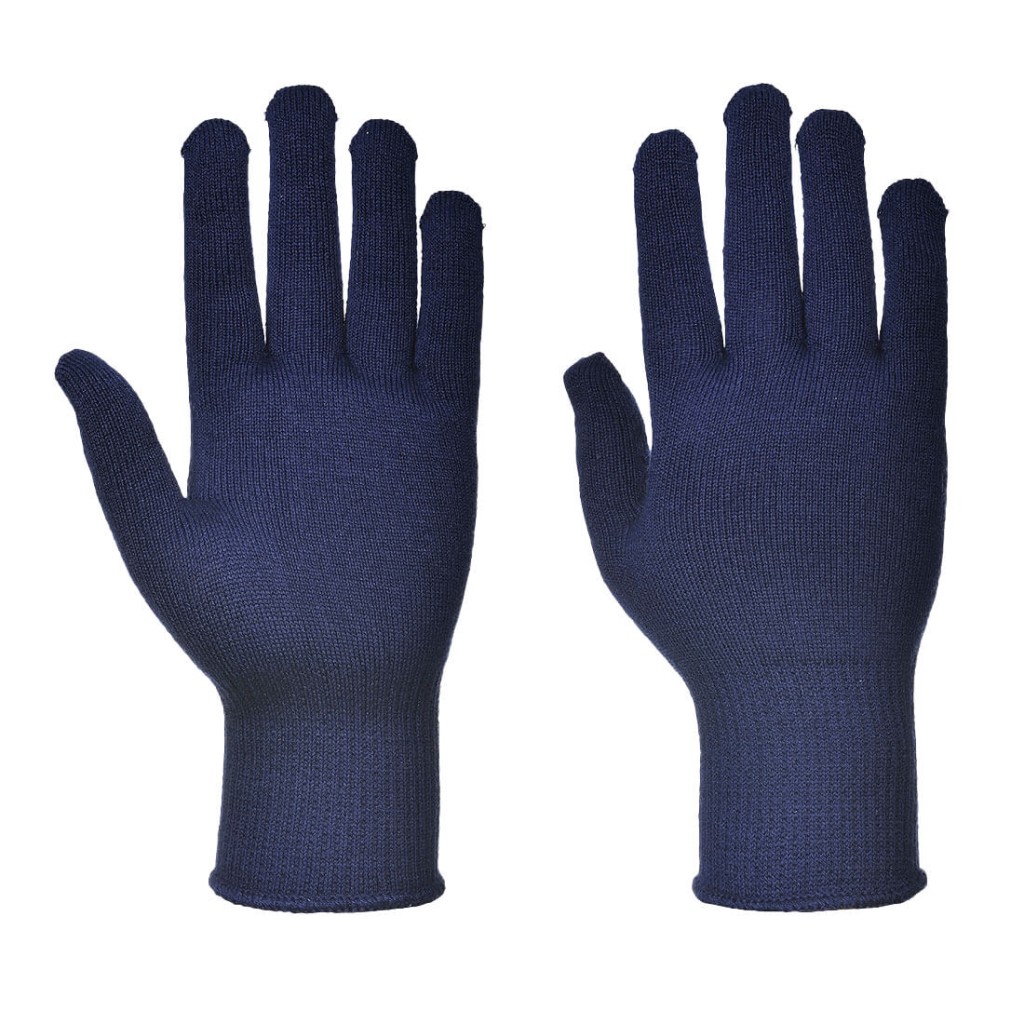 A pair of navy blue work gloves with a textured grip palm and adjustable wrist closure, designed for general site use.