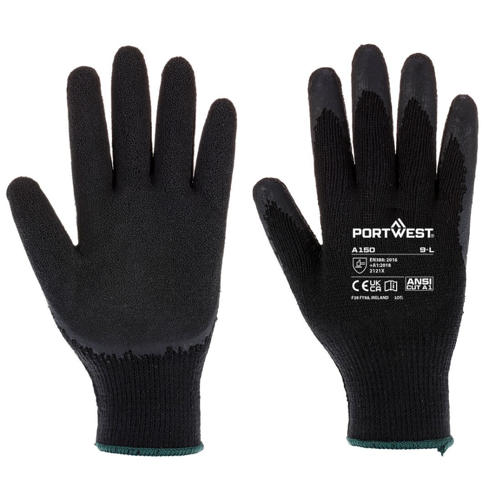 A pair of black disposable nitrile gloves with a textured fingertip for grip, offering protection against chemicals and contaminants.