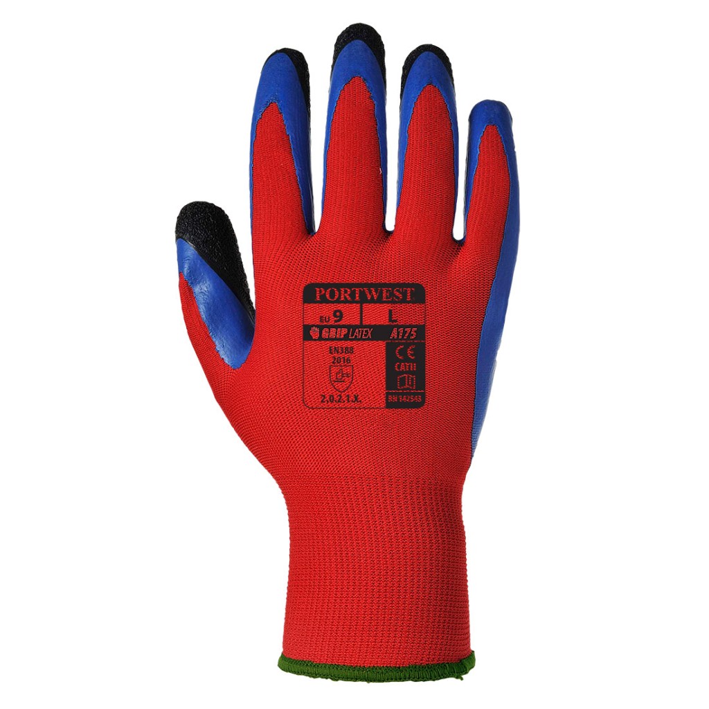 A red jacket designed for use on construction sites and in industrial work environments.,