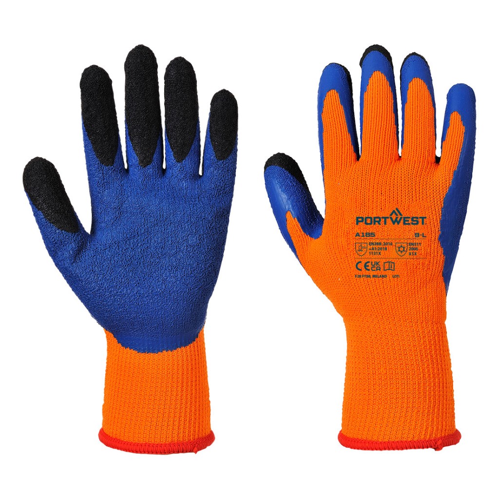 A pair of orange disposable nitrile gloves with a textured fingertip for grip, offering protection against chemicals and contaminants.