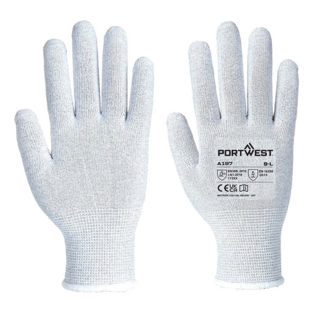 A pair of grey work gloves with a textured grip palm and adjustable wrist closure, designed for general site use.