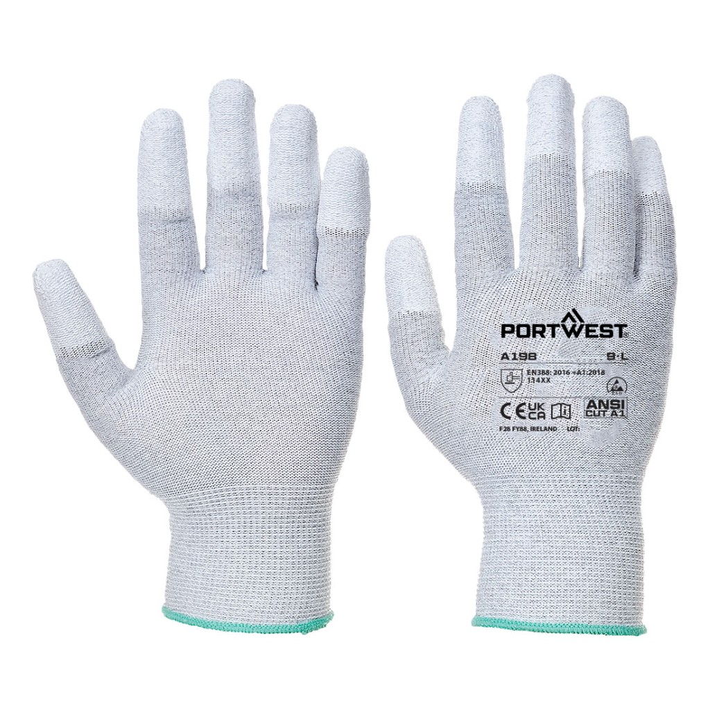 A pair of grey work gloves with a textured grip palm and adjustable wrist closure, designed for general site use.