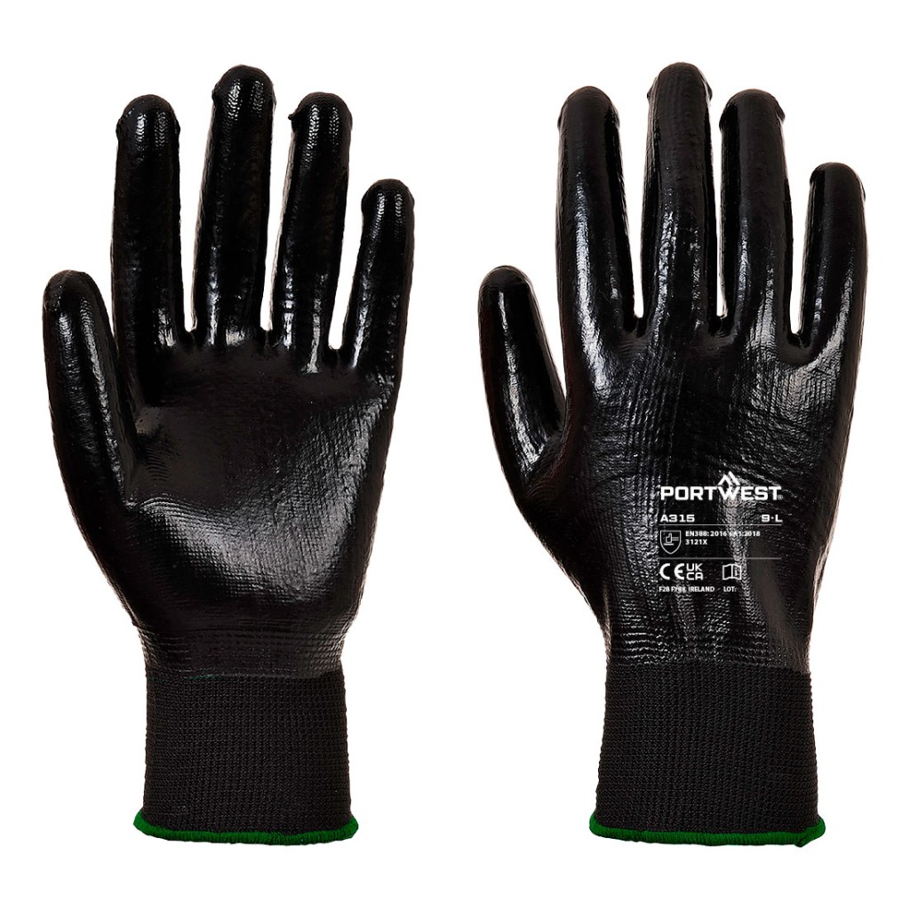 A black jacket designed for use on construction sites and in industrial work environments.,