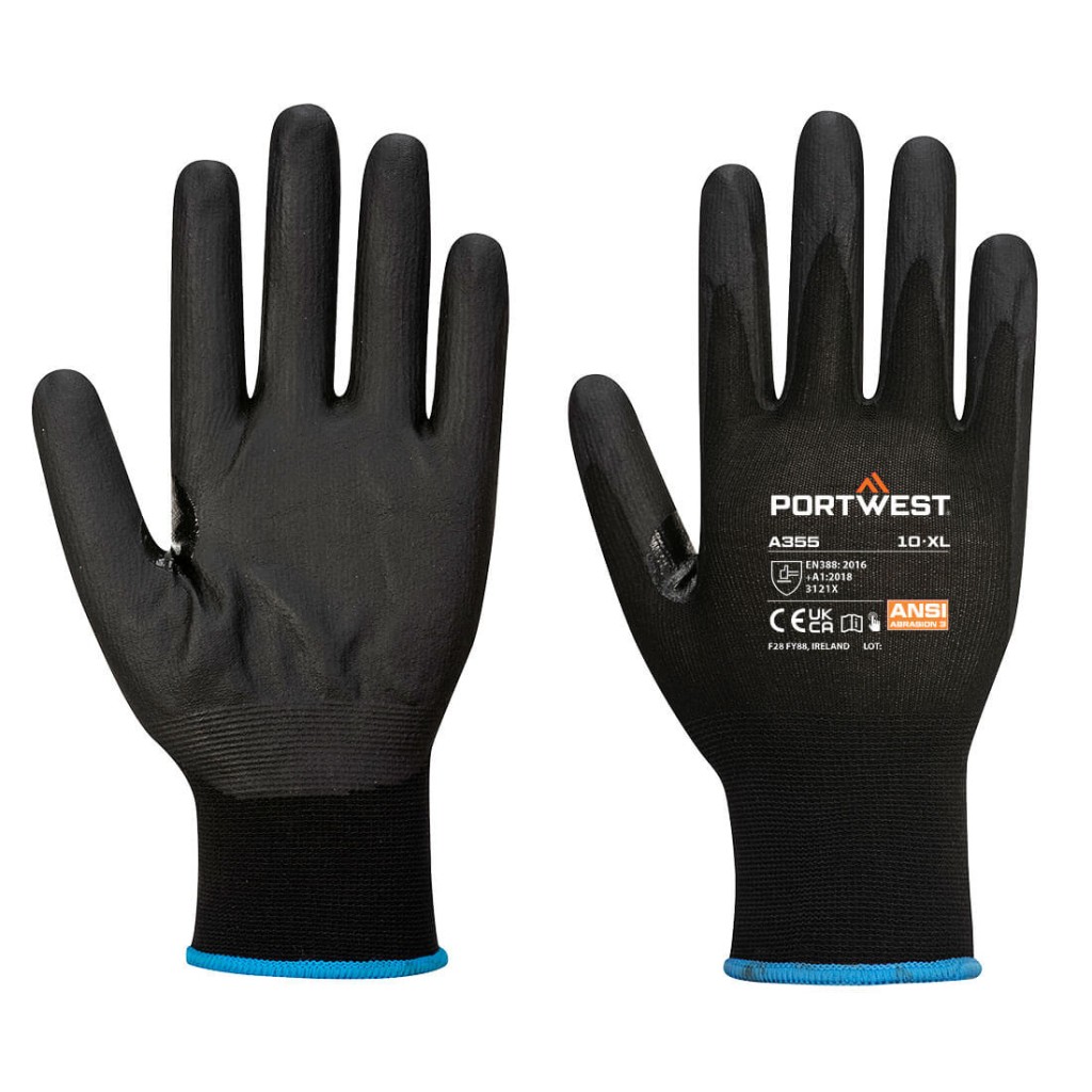 A pair of black disposable nitrile gloves with a textured fingertip for grip, offering protection against chemicals and contaminants.