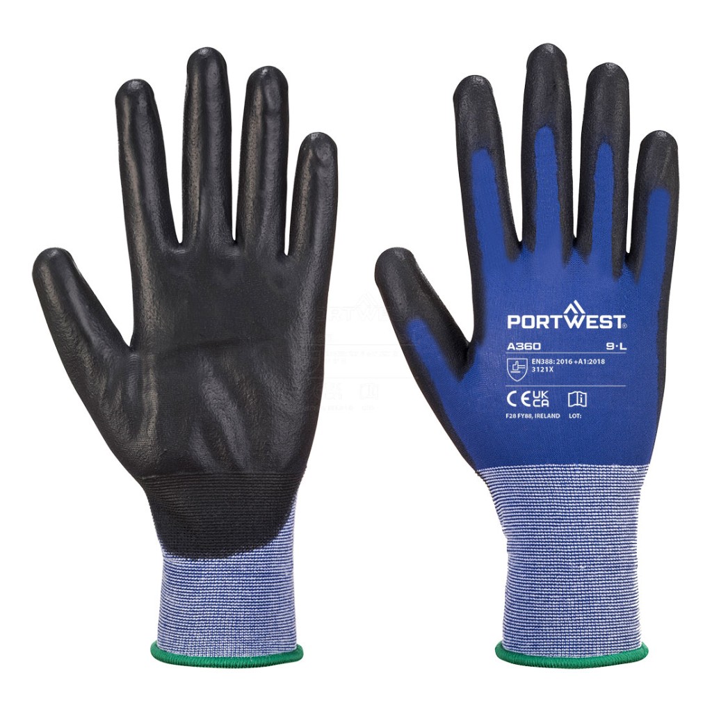 A pair of blue work gloves with a textured grip palm and adjustable wrist closure, designed for general site use.