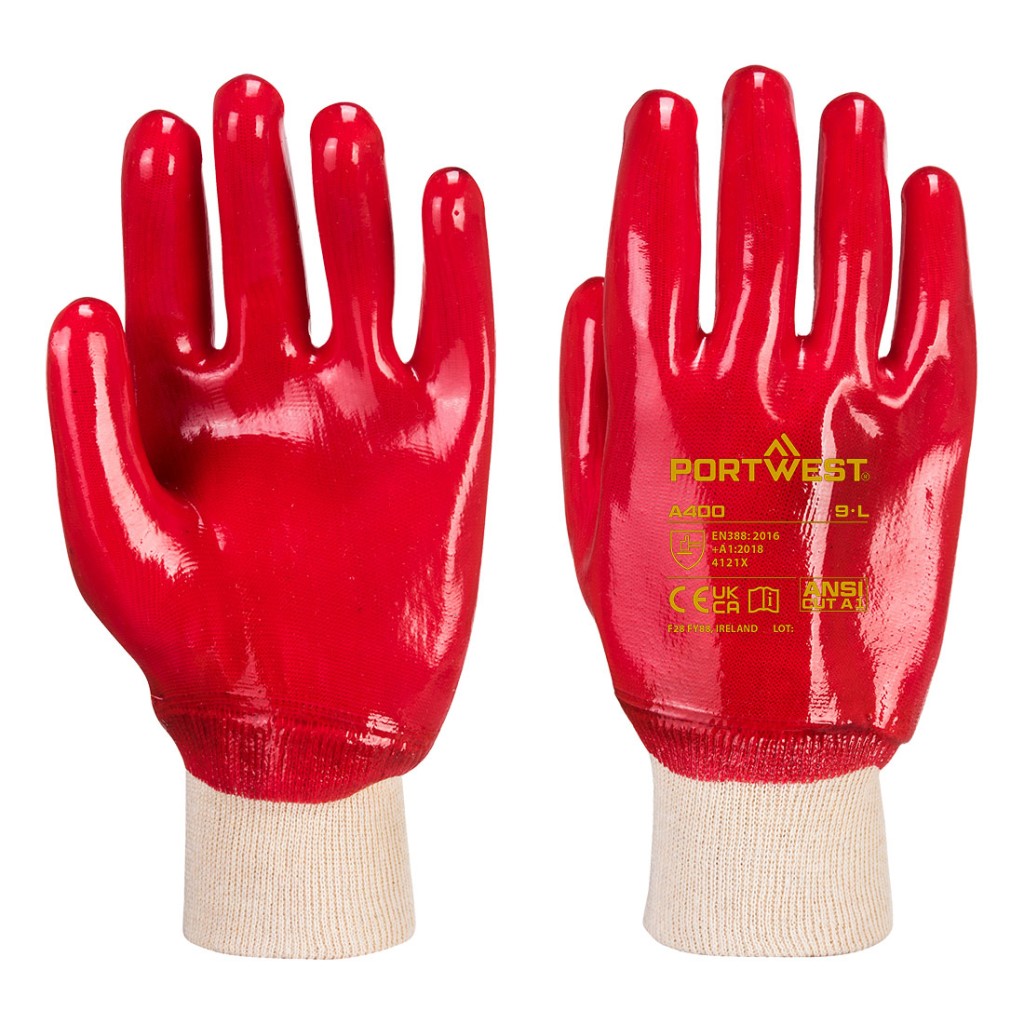 A red workwear garment designed for use on construction sites and in industrial work environments.,