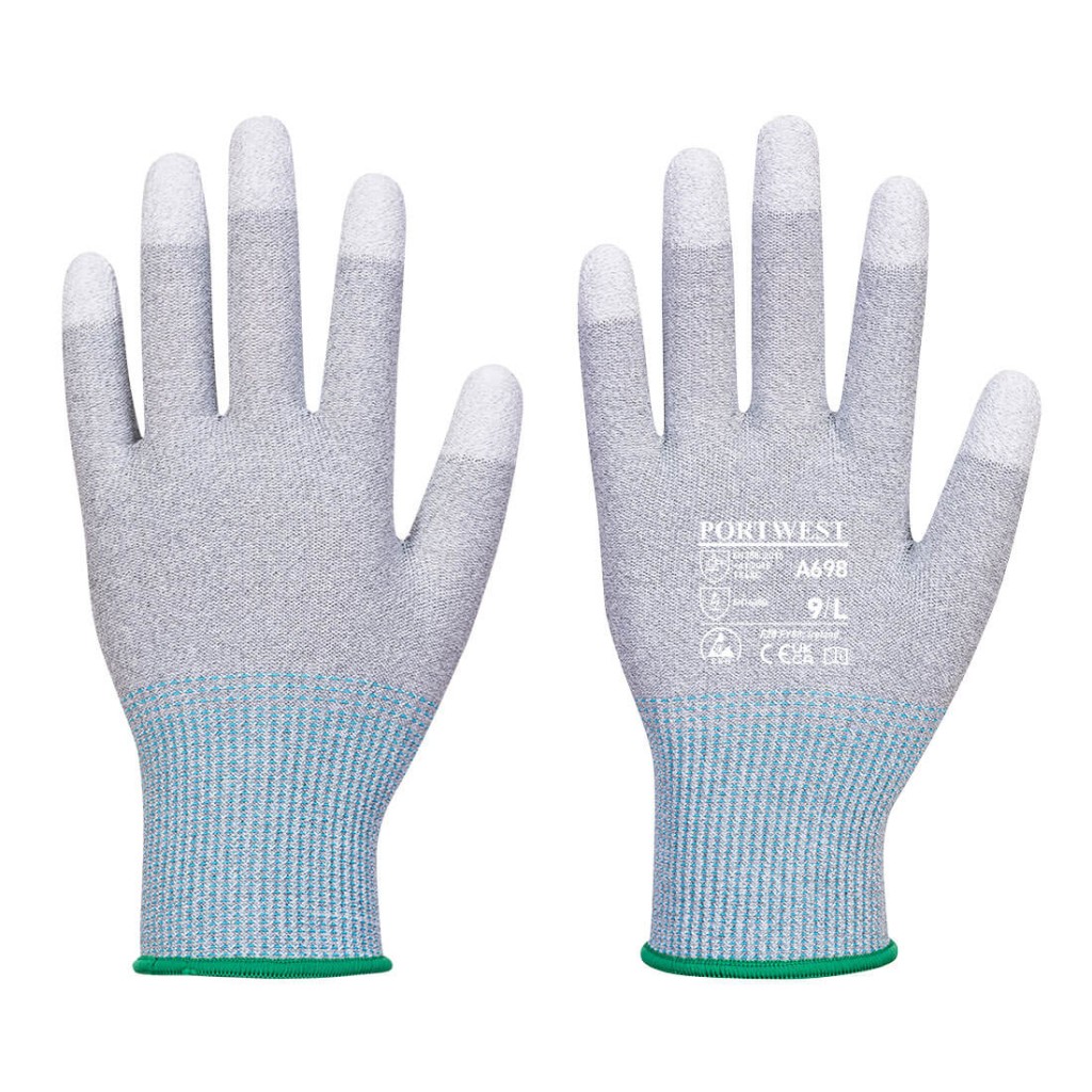 A pair of grey work gloves with a textured grip palm and adjustable wrist closure, designed for general site use.