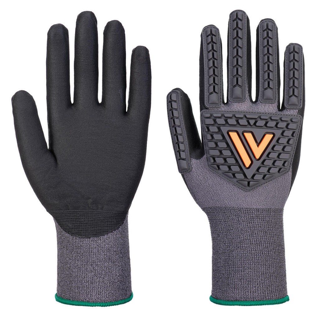 A pair of black disposable nitrile gloves with a textured fingertip for grip, offering protection against chemicals and contaminants.