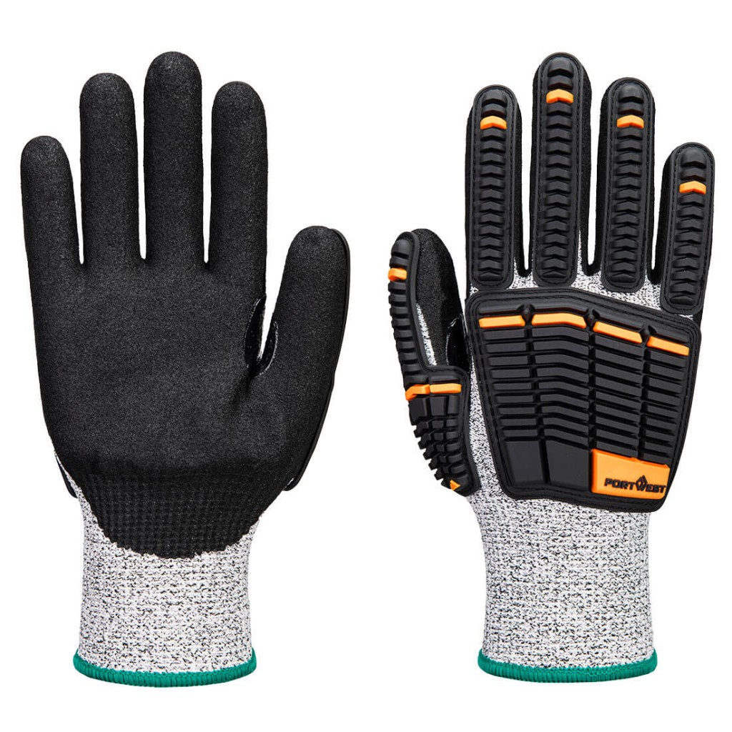 A pair of grey disposable nitrile gloves with a textured fingertip for grip, offering protection against chemicals and contaminants.