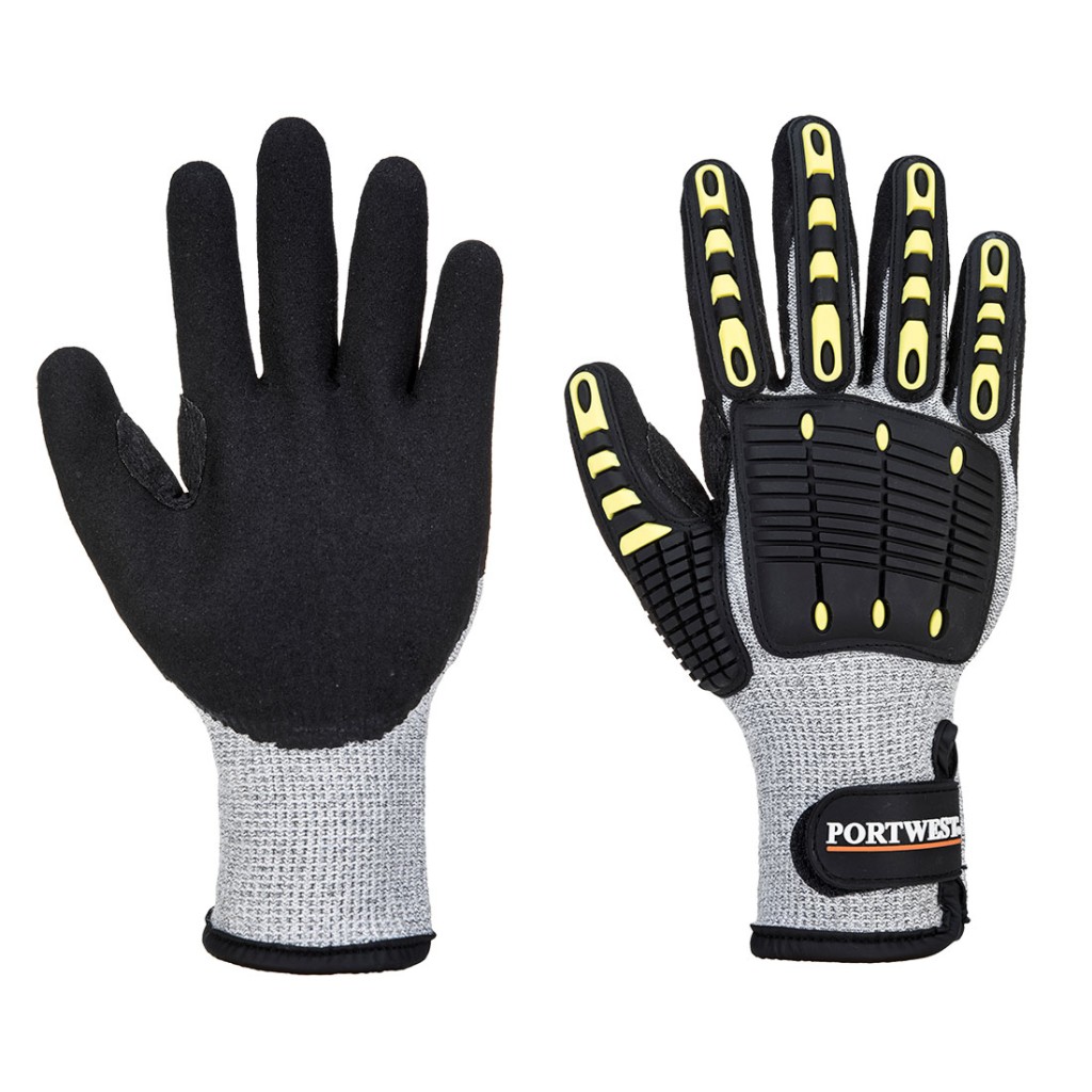 A pair of grey disposable nitrile gloves with a textured fingertip for grip, offering protection against chemicals and contaminants.