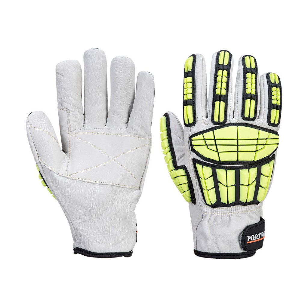 A pair of thermal-lined work gloves with a textured grip palm and an elasticated wrist, for use in cold weather conditions.