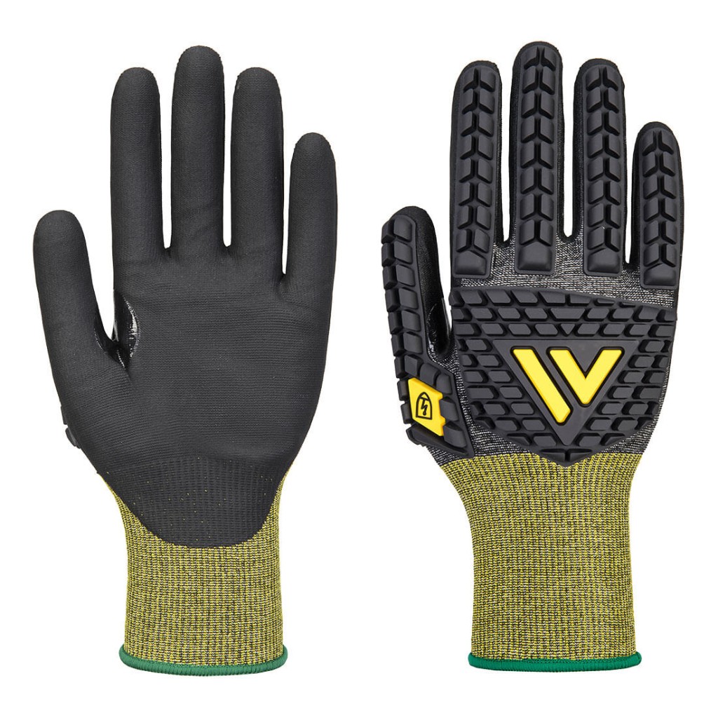 A pair of black disposable nitrile gloves with a textured fingertip for grip, offering protection against chemicals and contaminants.