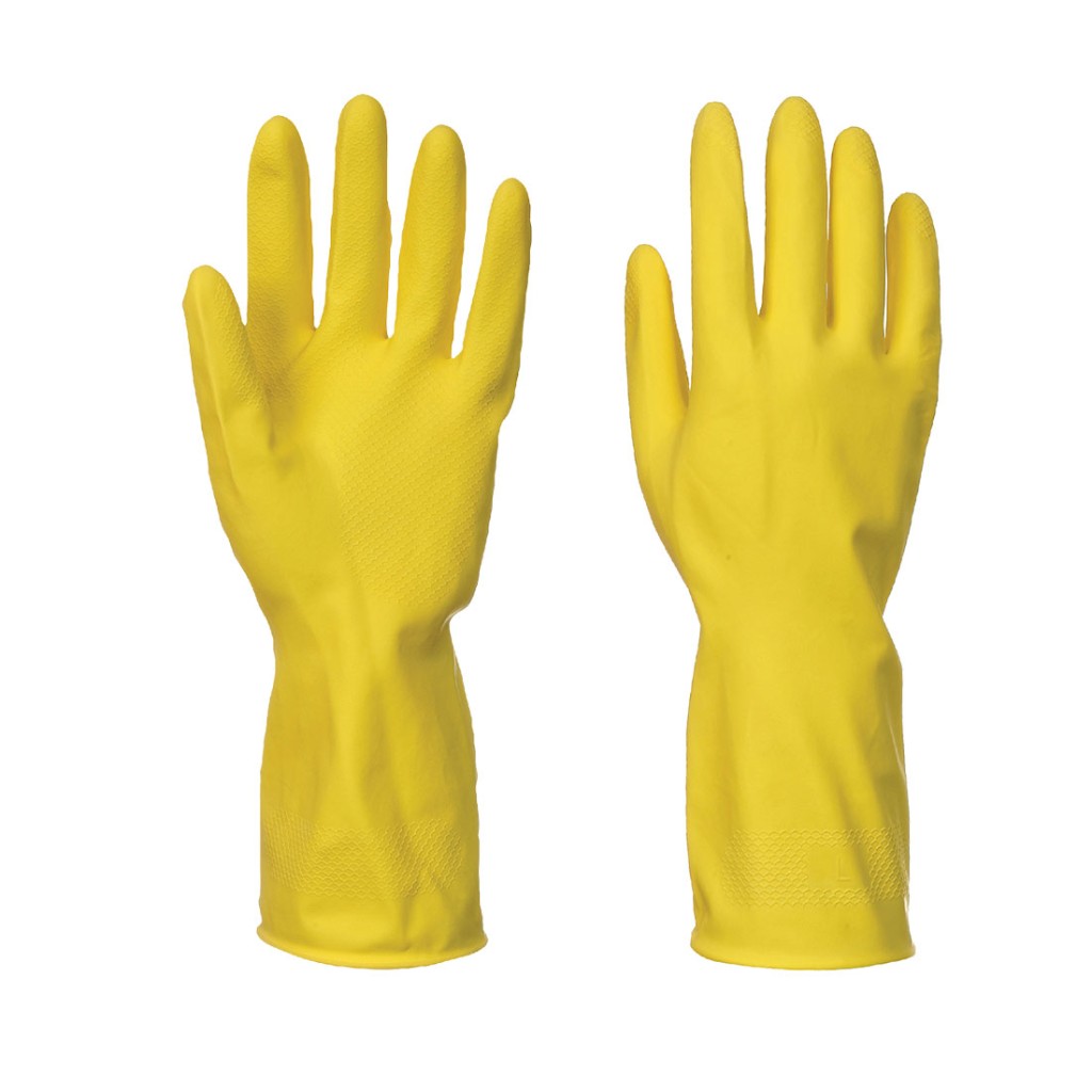 A pair of yellow disposable nitrile gloves with a textured fingertip for grip, offering protection against chemicals and contaminants.