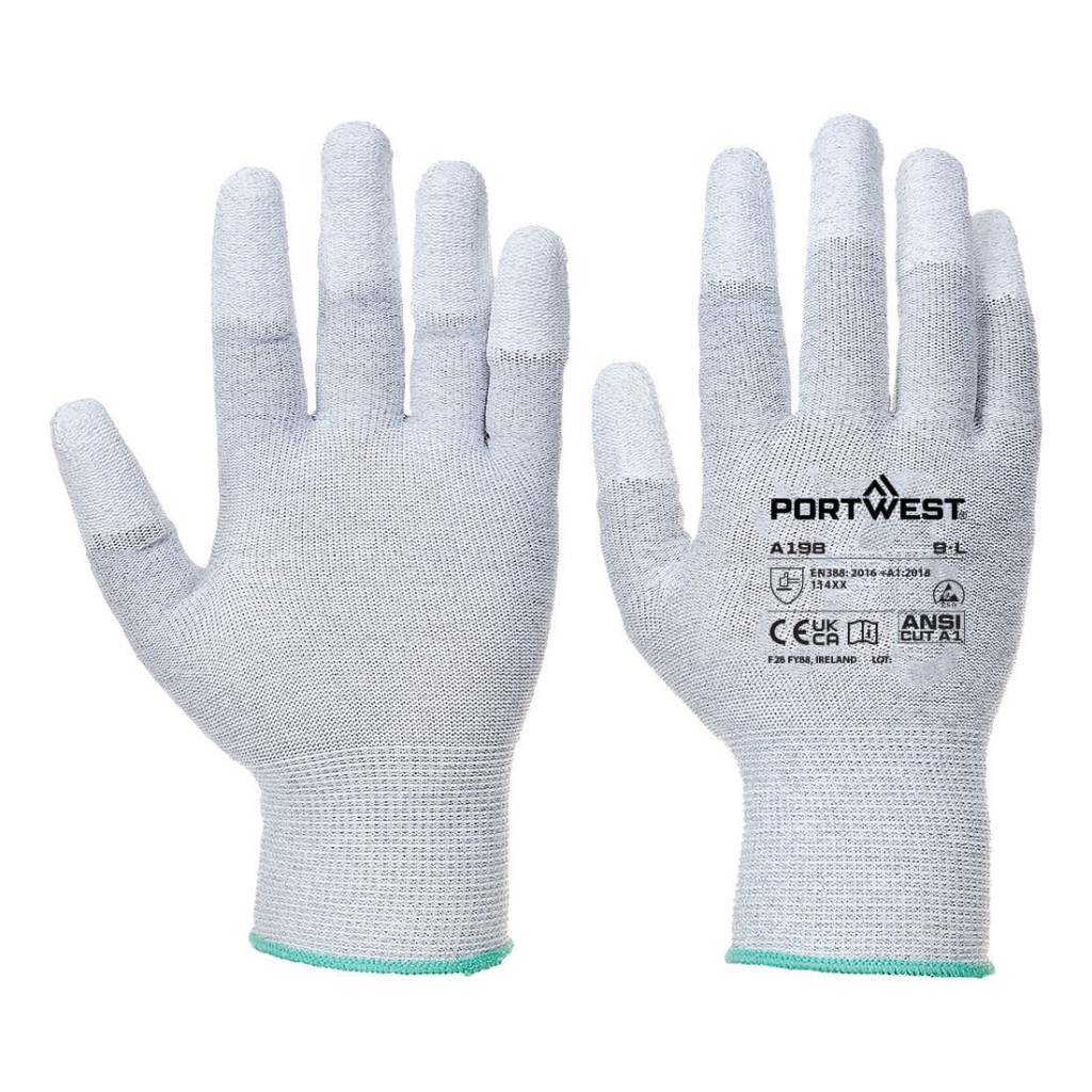 A pair of grey work gloves with a textured grip palm and adjustable wrist closure, designed for general site use.
