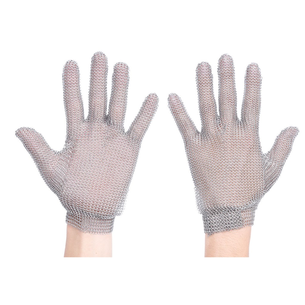 A pair of silver work gloves with a textured grip palm and adjustable wrist closure, designed for general site use.