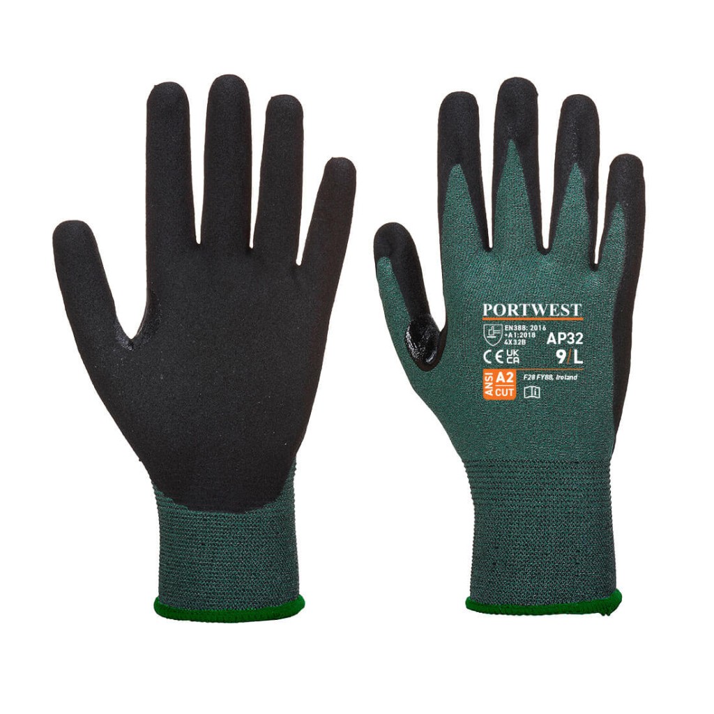 A pair of black disposable nitrile gloves with a textured fingertip for grip, offering protection against chemicals and contaminants.