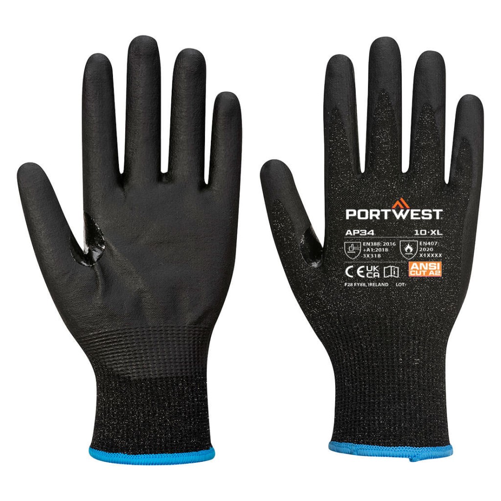 A pair of black disposable nitrile gloves with a textured fingertip for grip, offering protection against chemicals and contaminants.
