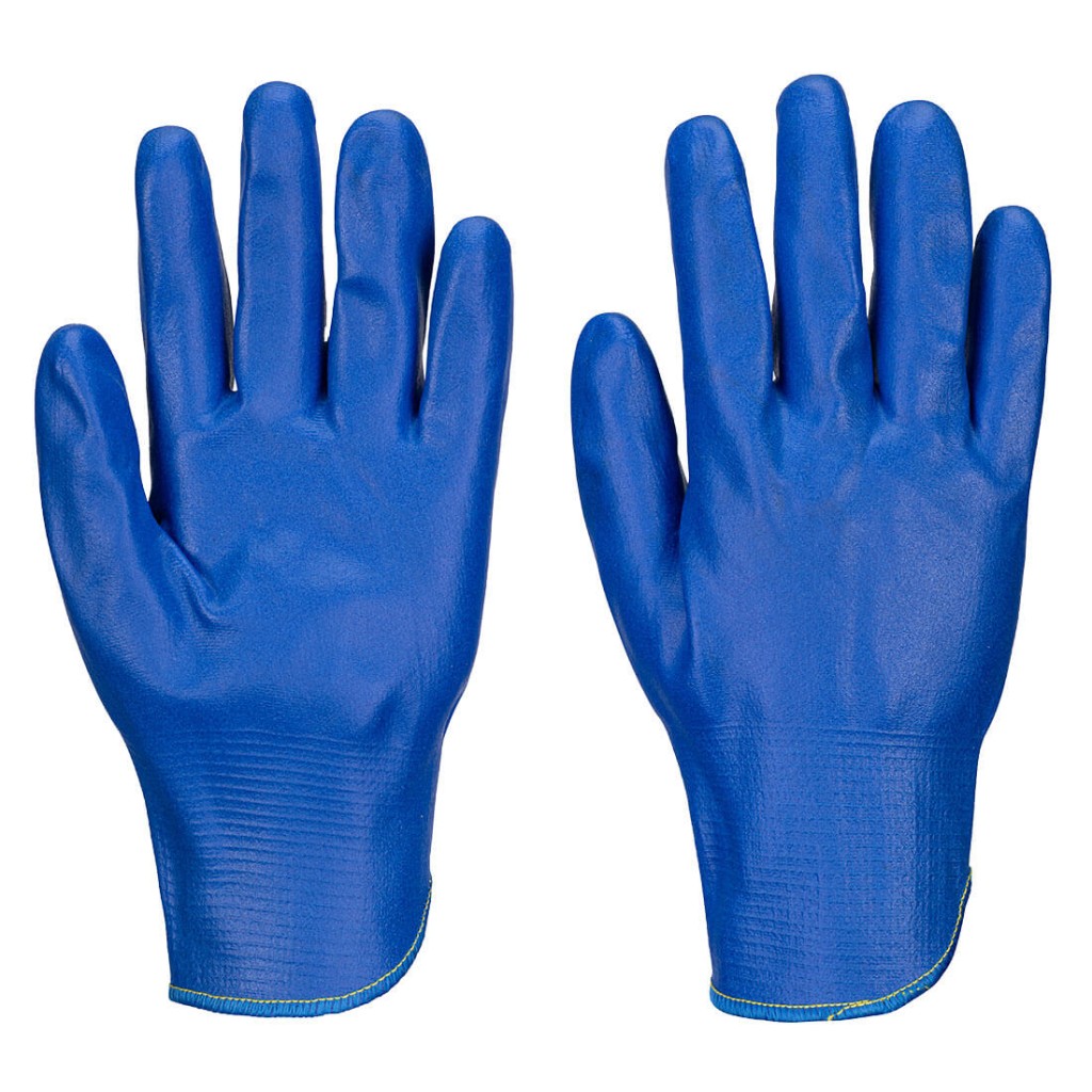 A blue workwear garment designed for use on construction sites and in industrial work environments.,