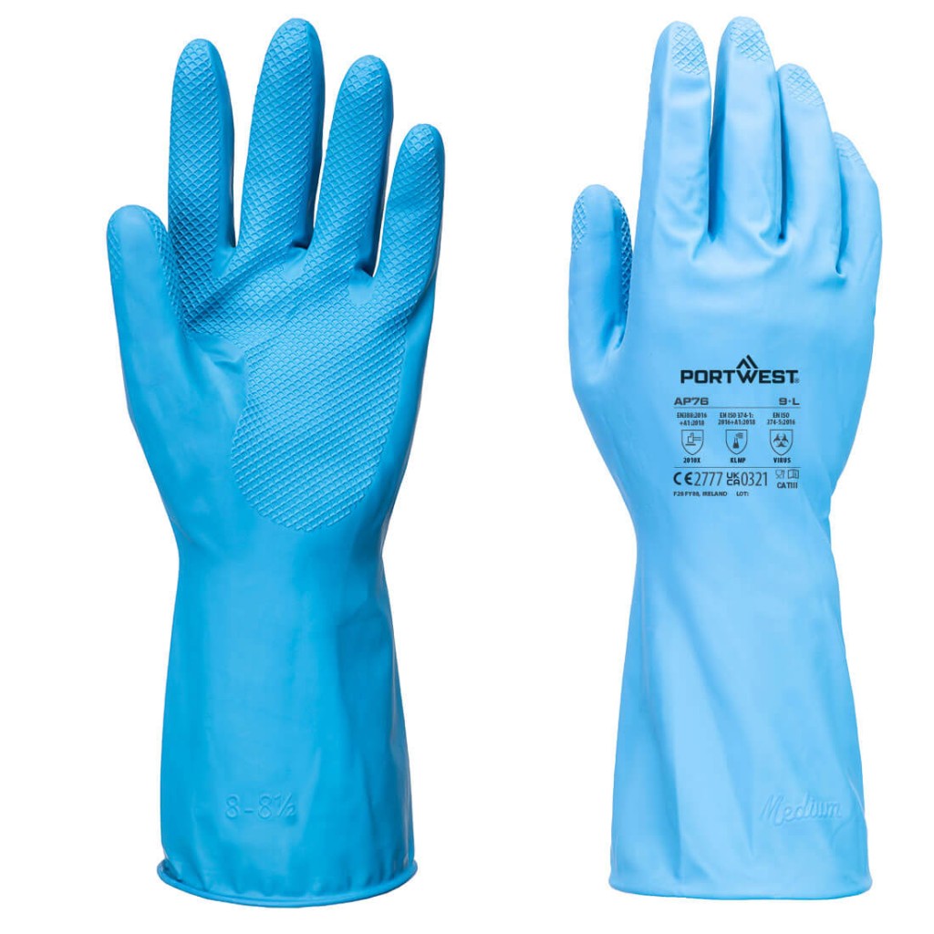 A blue workwear garment designed for use on construction sites and in industrial work environments.,
