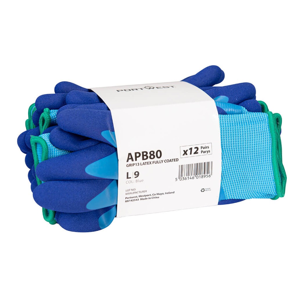 A pair of blue disposable nitrile gloves with a textured fingertip for grip, offering protection against chemicals and contaminants.