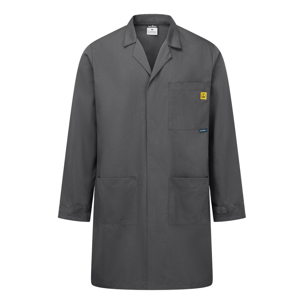 A grey jacket featuring anti-static properties, suitable for a wide range of outdoor and site work applications.