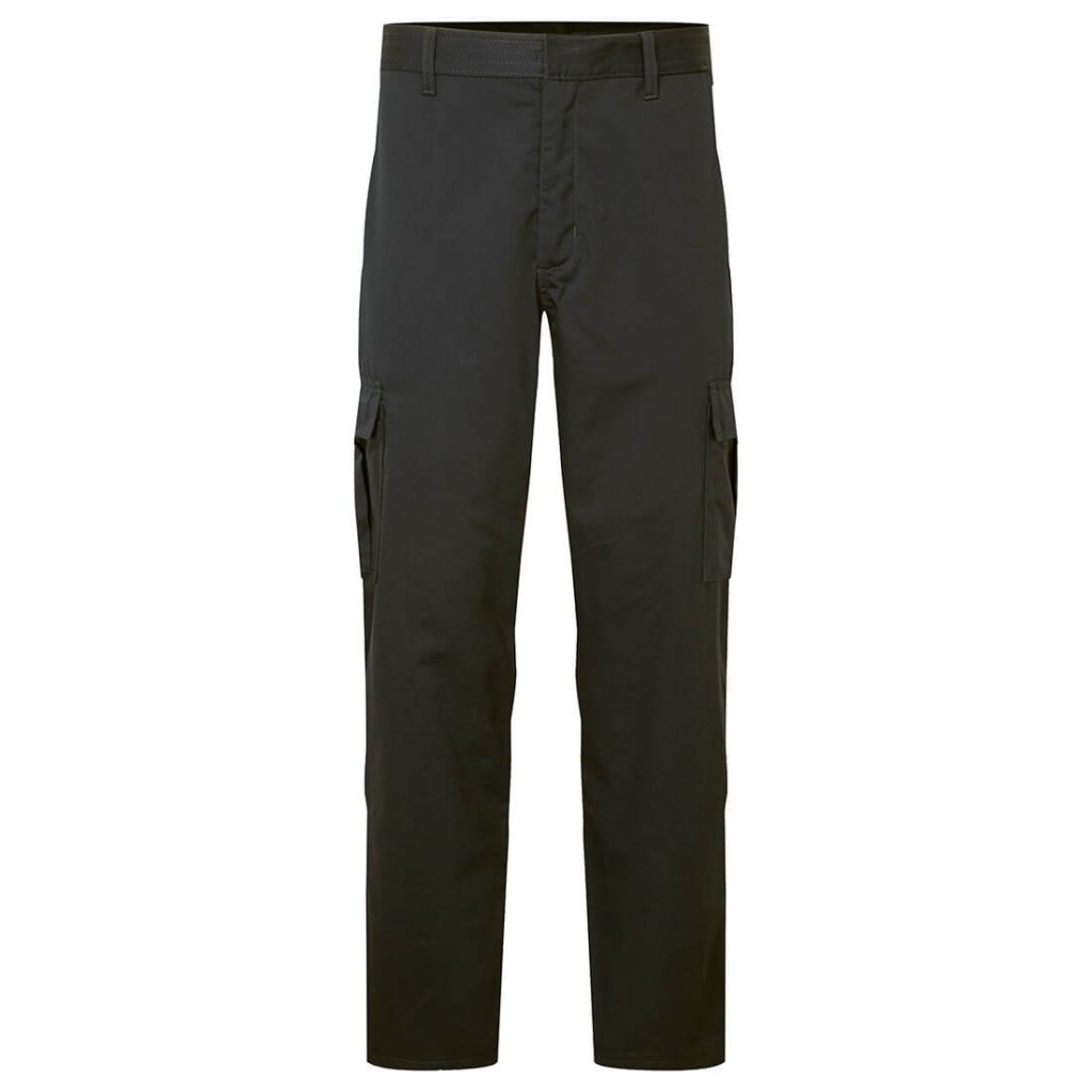 A pair of women's black work trousers featuring anti-static properties, suitable for a wide range of outdoor and site work applications.