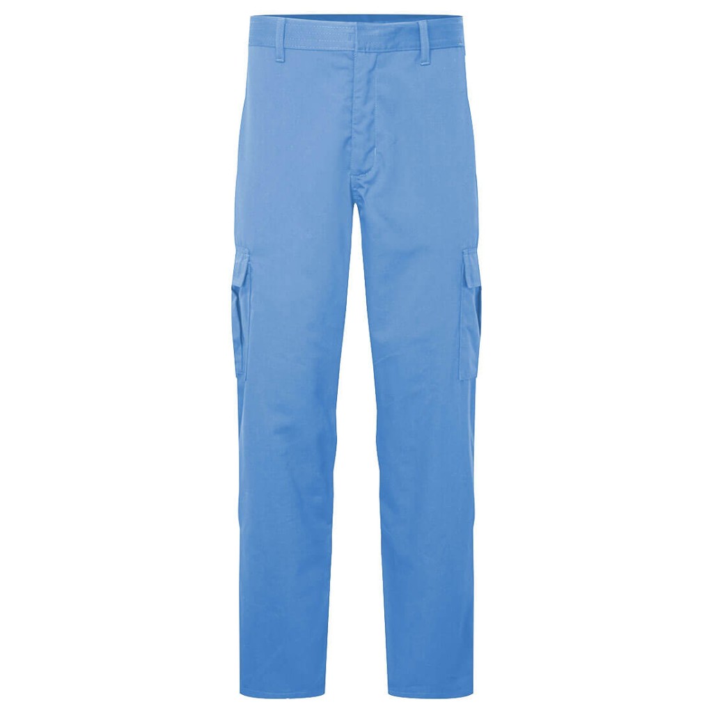 A pair of women's blue work trousers featuring anti-static properties, suitable for a wide range of outdoor and site work applications.