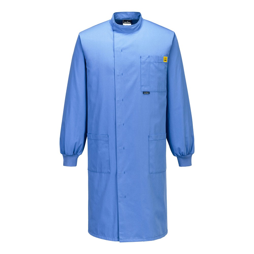 A blue jacket featuring anti-static properties, suitable for a wide range of outdoor and site work applications.