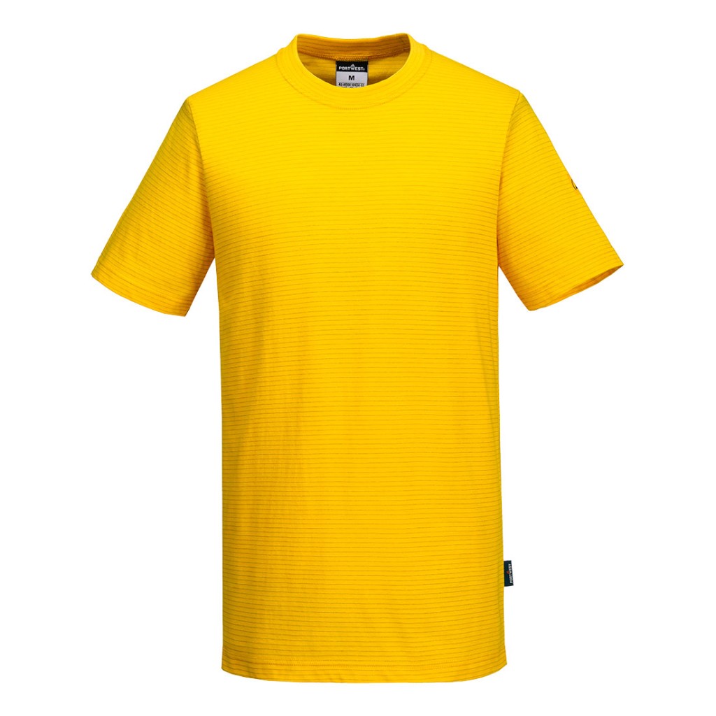 A yellow work shirt featuring anti-static properties, suitable for a wide range of outdoor and site work applications.