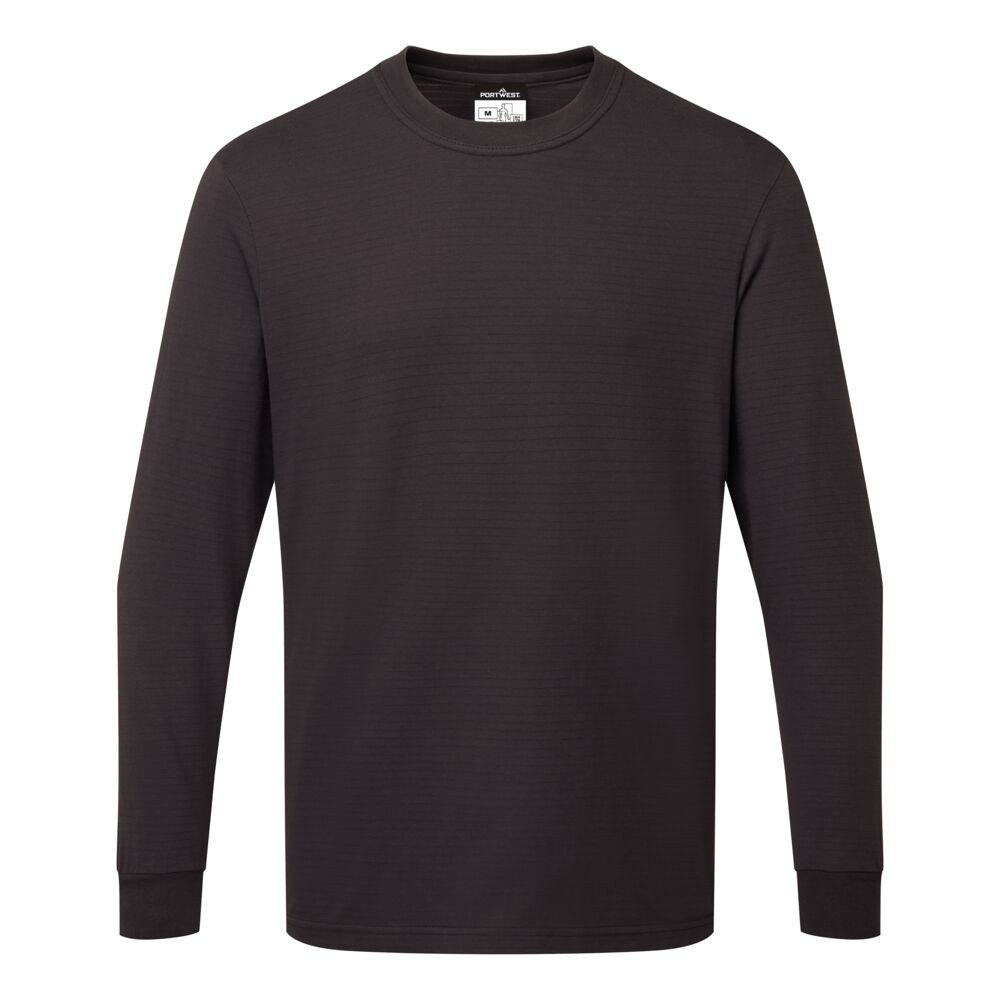 A navy blue work shirt featuring anti-static properties, suitable for a wide range of outdoor and site work applications.
