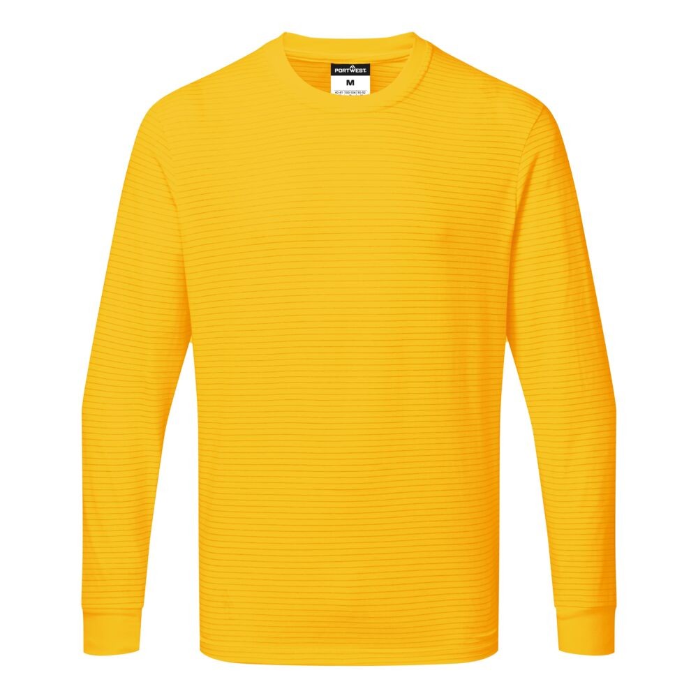 A yellow work shirt featuring anti-static properties, suitable for a wide range of outdoor and site work applications.