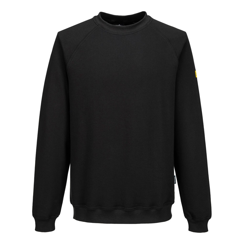 A black work shirt featuring anti-static properties, suitable for a wide range of outdoor and site work applications.