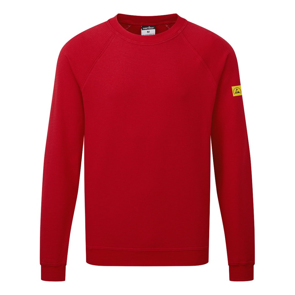 A red work shirt featuring anti-static properties, suitable for a wide range of outdoor and site work applications.