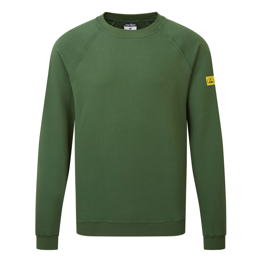 A green work shirt featuring anti-static properties, suitable for a wide range of outdoor and site work applications.