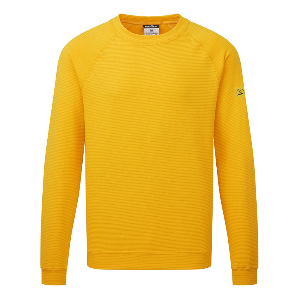A yellow work shirt featuring anti-static properties, suitable for a wide range of outdoor and site work applications.