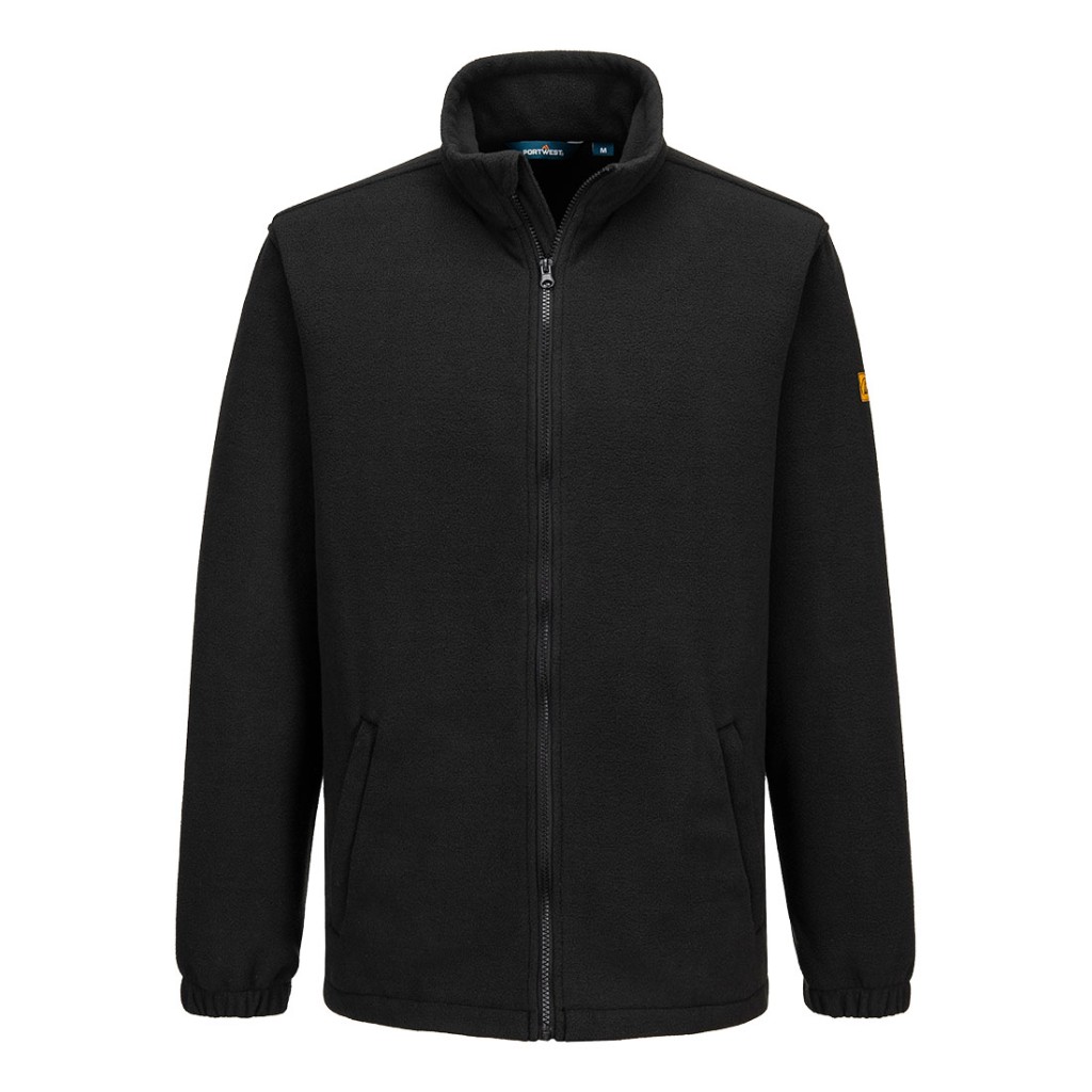 A black workwear garment featuring anti-static properties, suitable for a wide range of outdoor and site work applications.
