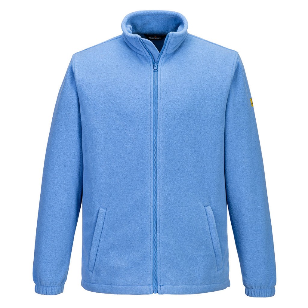 A blue workwear garment featuring anti-static properties, suitable for a wide range of outdoor and site work applications.