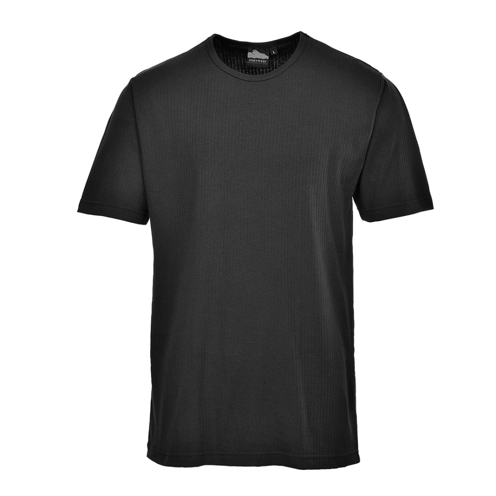 A black work shirt featuring a warm thermal lining, suitable for a wide range of outdoor and site work applications.
