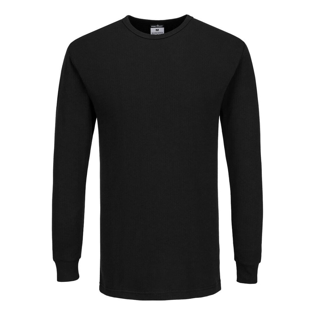 A black work shirt featuring a warm thermal lining, suitable for a wide range of outdoor and site work applications.